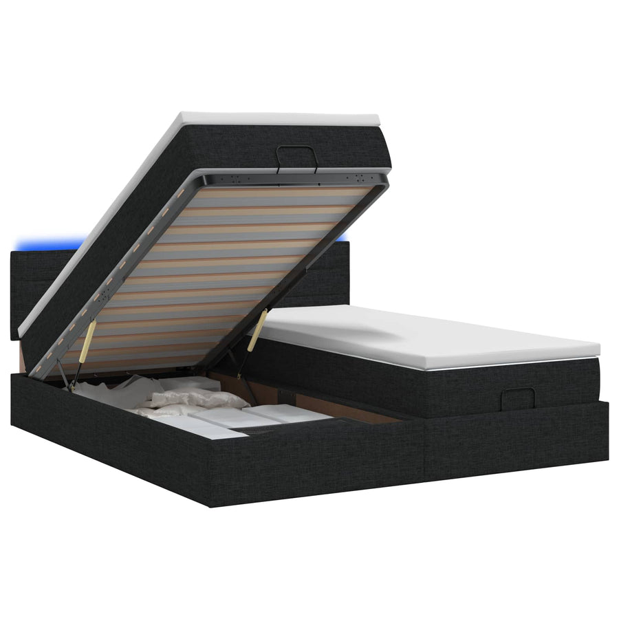 Ottoman Bed met Matrassen en LED Zwart 160 x 200 cm Stof