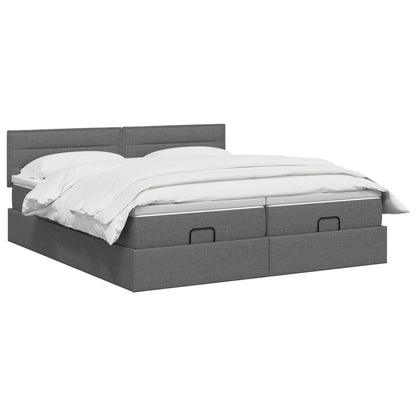 Ottoman Bed met Matrassen en LED Donkergrijs 180 x 200 cm Stof