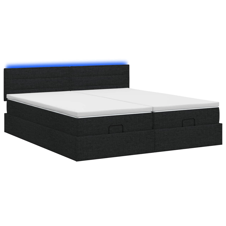 Ottoman Bed met Matrassen en LED Zwart 180 x 200 cm Stof