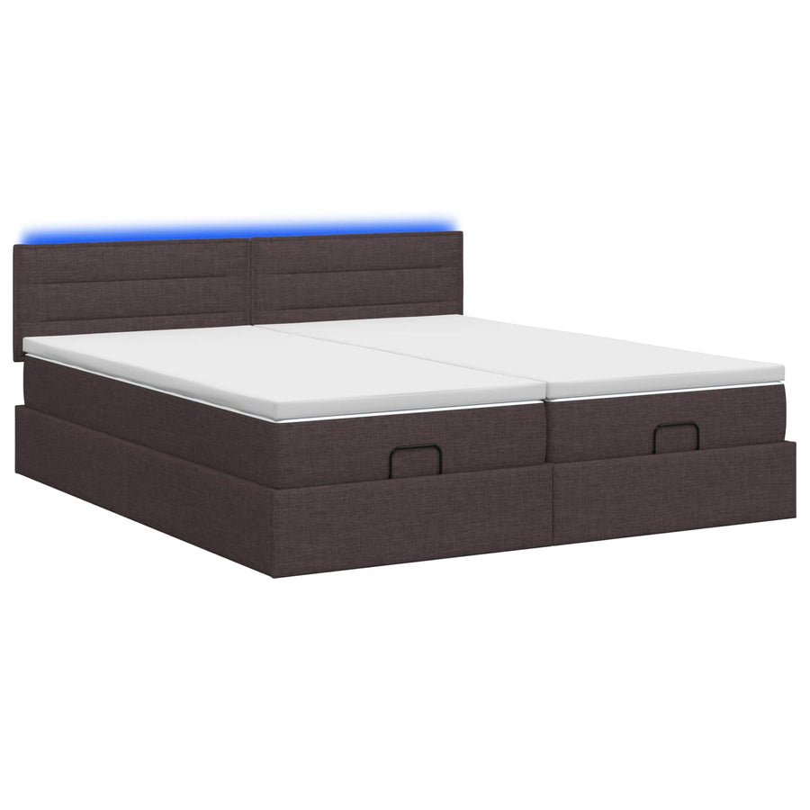 Ottoman Bed met Matrassen en LED Donkerbruin 180 x 200 cm Stof