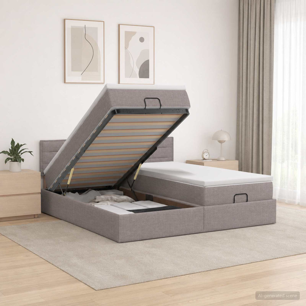 Ottoman bed met matras met hoofdeinde 2 st Taupe Stof