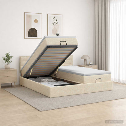Ottoman bed met matras met hoofdeinde 2 st Crèmekleurig Stof