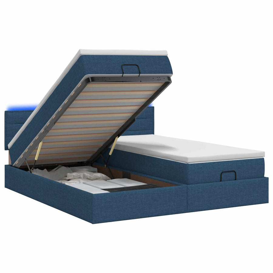 Ottoman Bed met Matrassen en LED Blauw 180 x 200 cm Stof