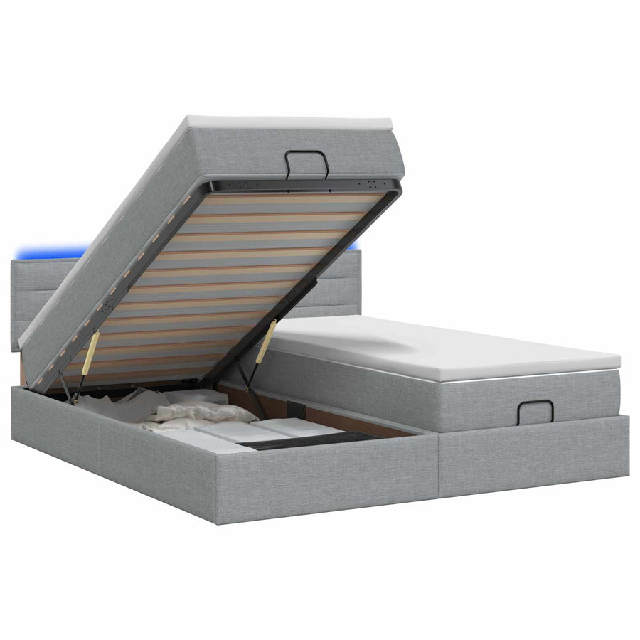 Ottoman Bed met Matrassen en LED Lichtgrijs 200 x 200 cm Stof