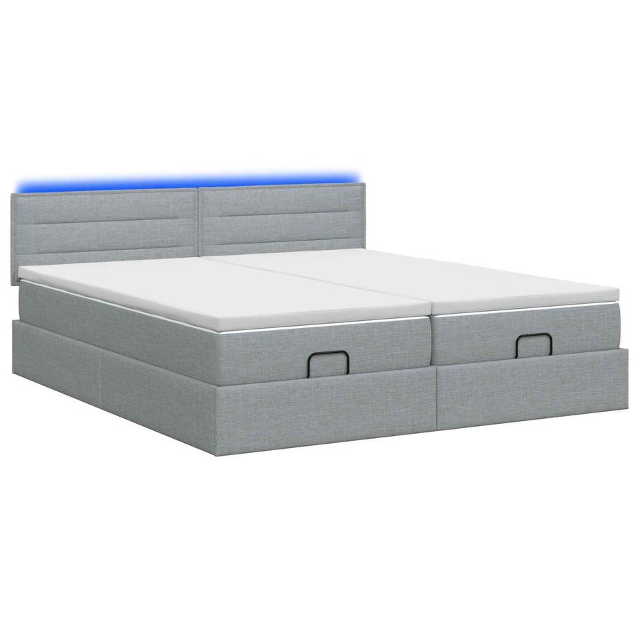 Ottoman Bed met Matrassen en LED Lichtgrijs 200 x 200 cm Stof