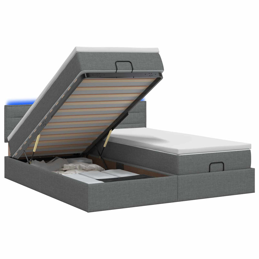 Ottoman Bed met Matrassen en LED Donkergrijs 200 x 200 cm Stof
