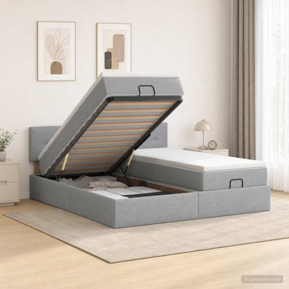 Ottoman bed met matras met hoofdeinde 2 st Lichtgrijs Stof
