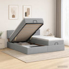 Ottoman bed 200x200 cm lichtgrijs stof met matras en led