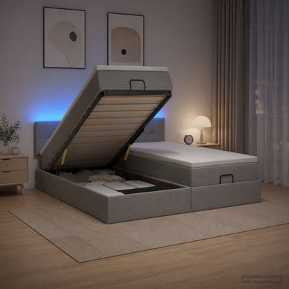 Ottoman Bed met Matrassen en LED Lichtgrijs 200 x 200 cm Stof