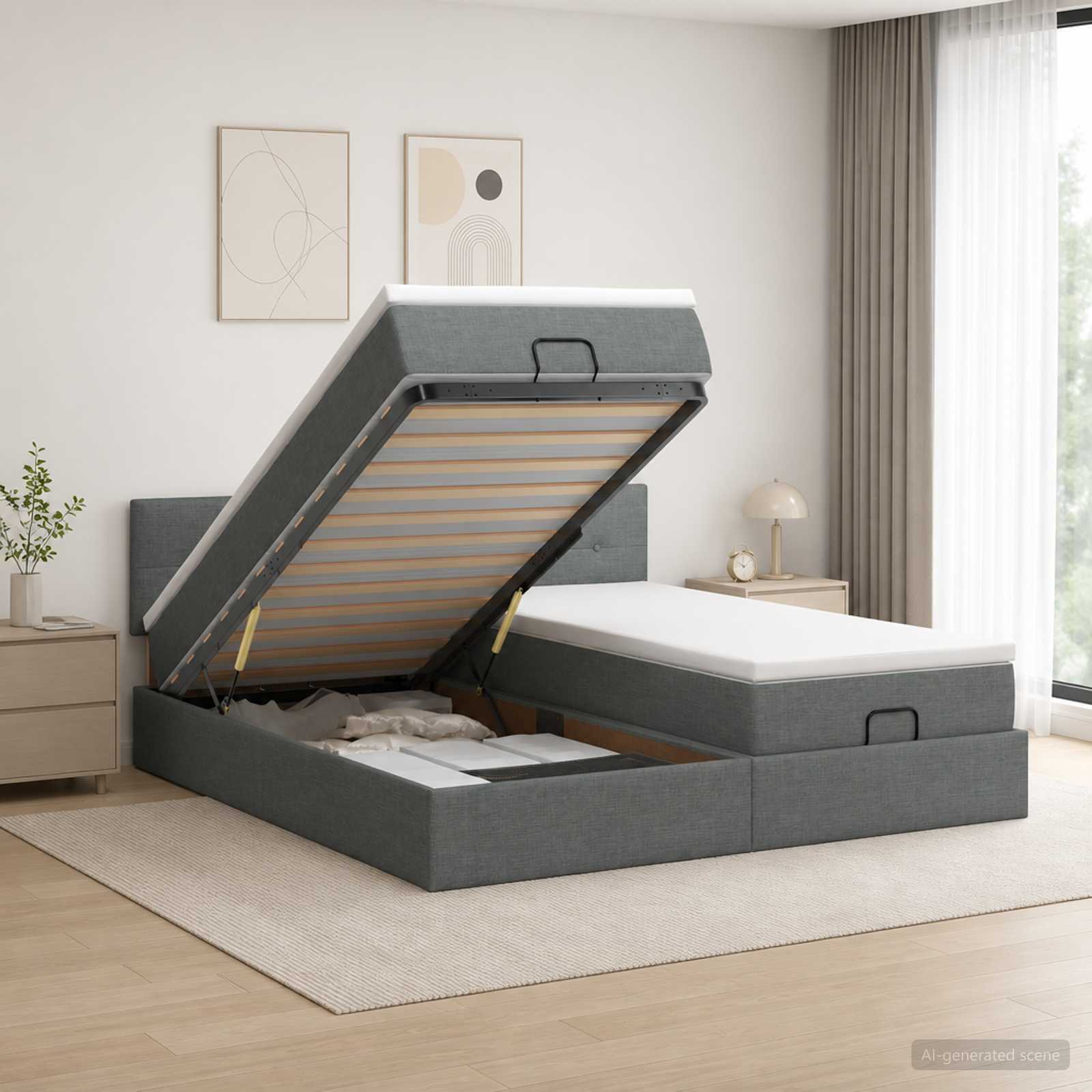 Ottoman bed met matras met hoofdeinde 2 st Donkergrijs Stof