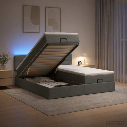 Ottoman Bed met Matrassen en LED Donkergrijs 200 x 200 cm Stof