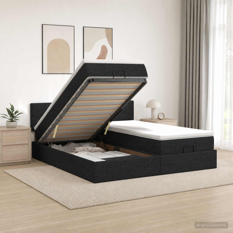 Ottoman Bed met Matrassen en LED Zwart 200 x 200 cm Stof