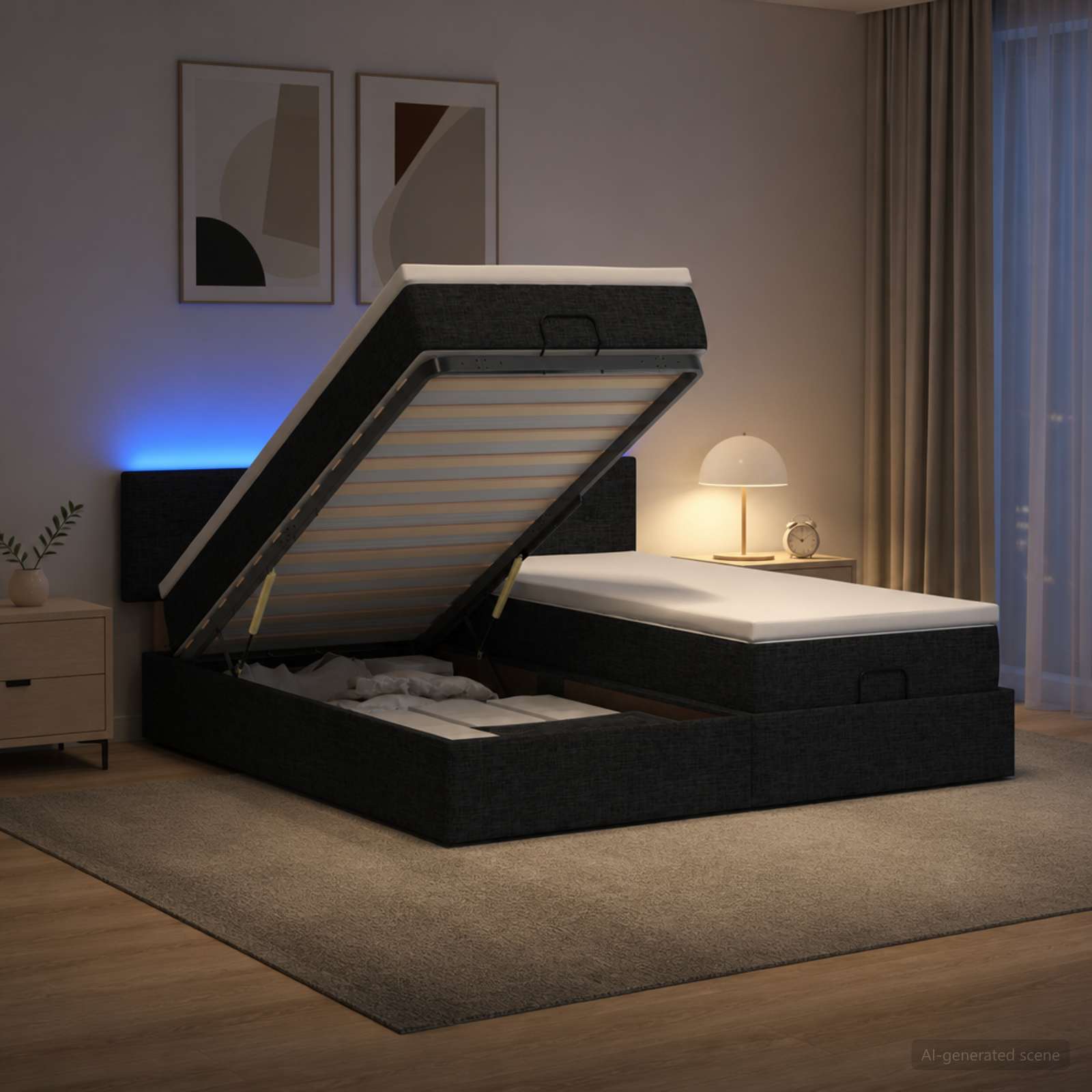 Ottoman Bed met Matrassen en LED Zwart 200 x 200 cm Stof