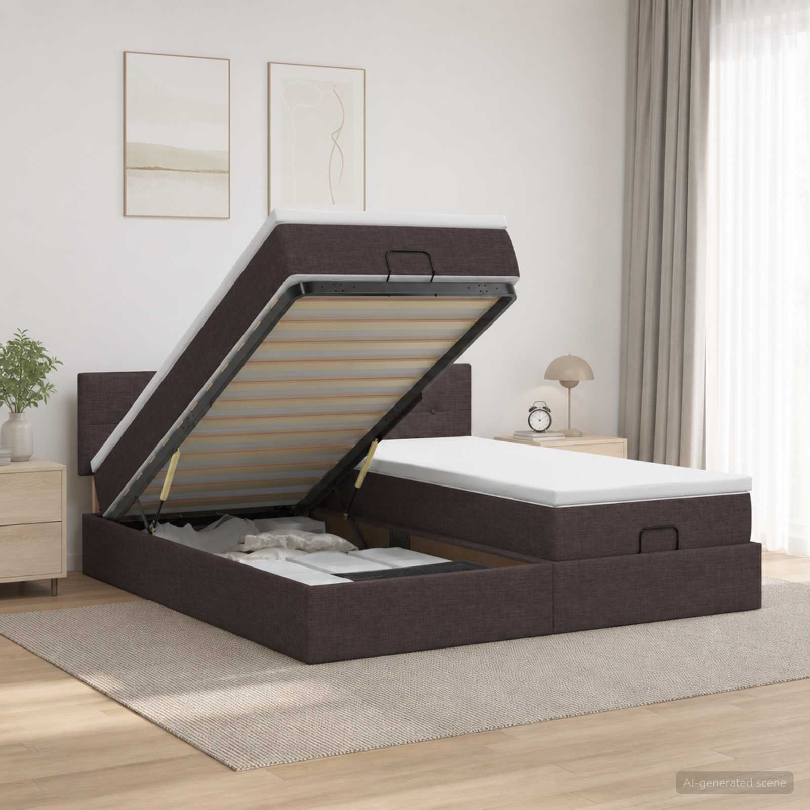Ottoman bed met matras met hoofdeinde 2 st Donkerbruin Stof
