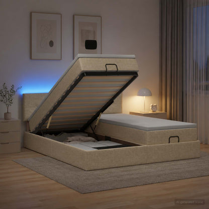 Ottoman Bed met Matrassen en LED Crèmekleurig 160 x 200 cm Stof