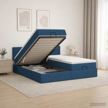 Ottoman bed met matras met hoofdeinde 2 st Blauw Stof