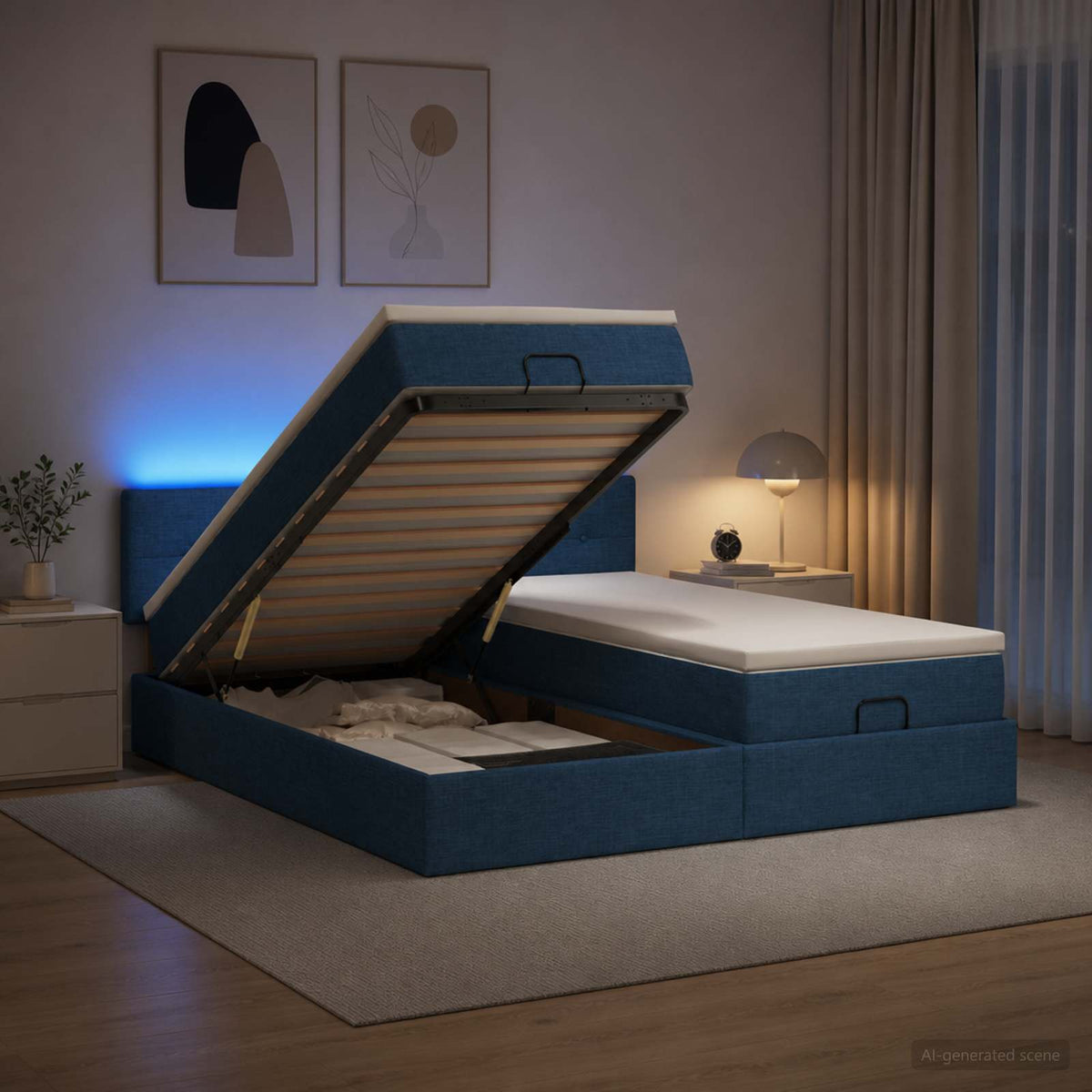 Ottoman Bed met Matrassen en LED Blauw 180 x 200 cm Stof
