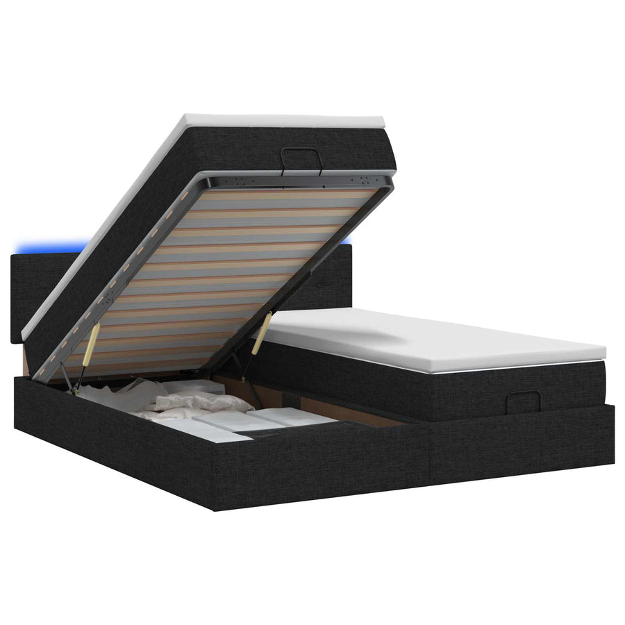 Ottoman Bed met Matrassen en LED Zwart 200 x 200 cm Stof