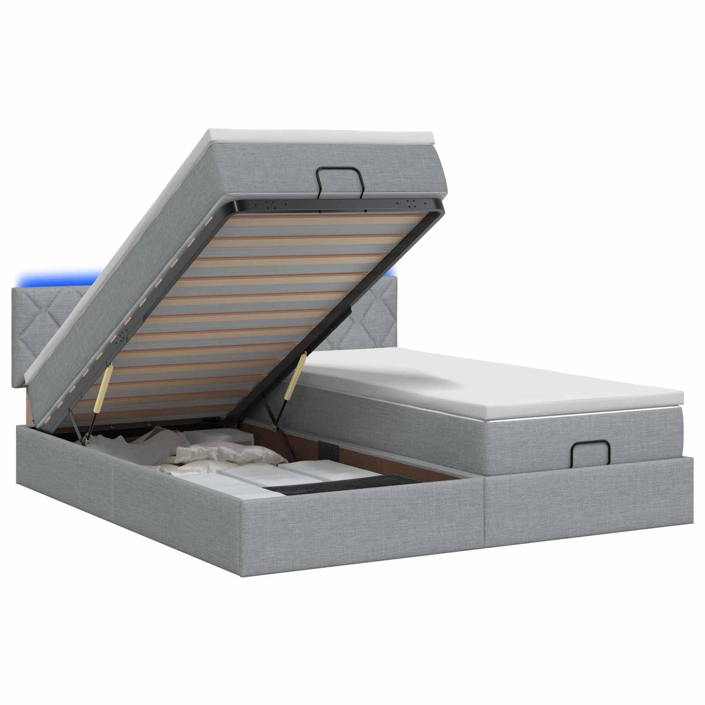 Ottoman Bed met Matrassen en LED Lichtgrijs 160 x 200 cm Stof
