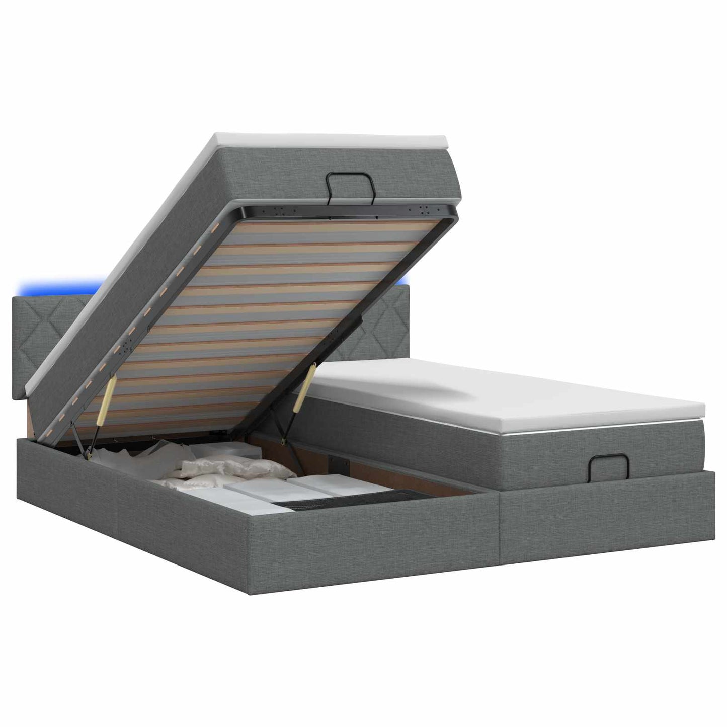 Ottoman Bed met Matrassen en LED Donkergrijs 160 x 200 cm Stof