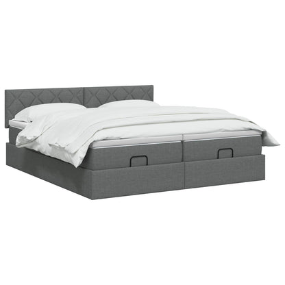 Ottoman Bed met Matrassen en LED Donkergrijs 160 x 200 cm Stof