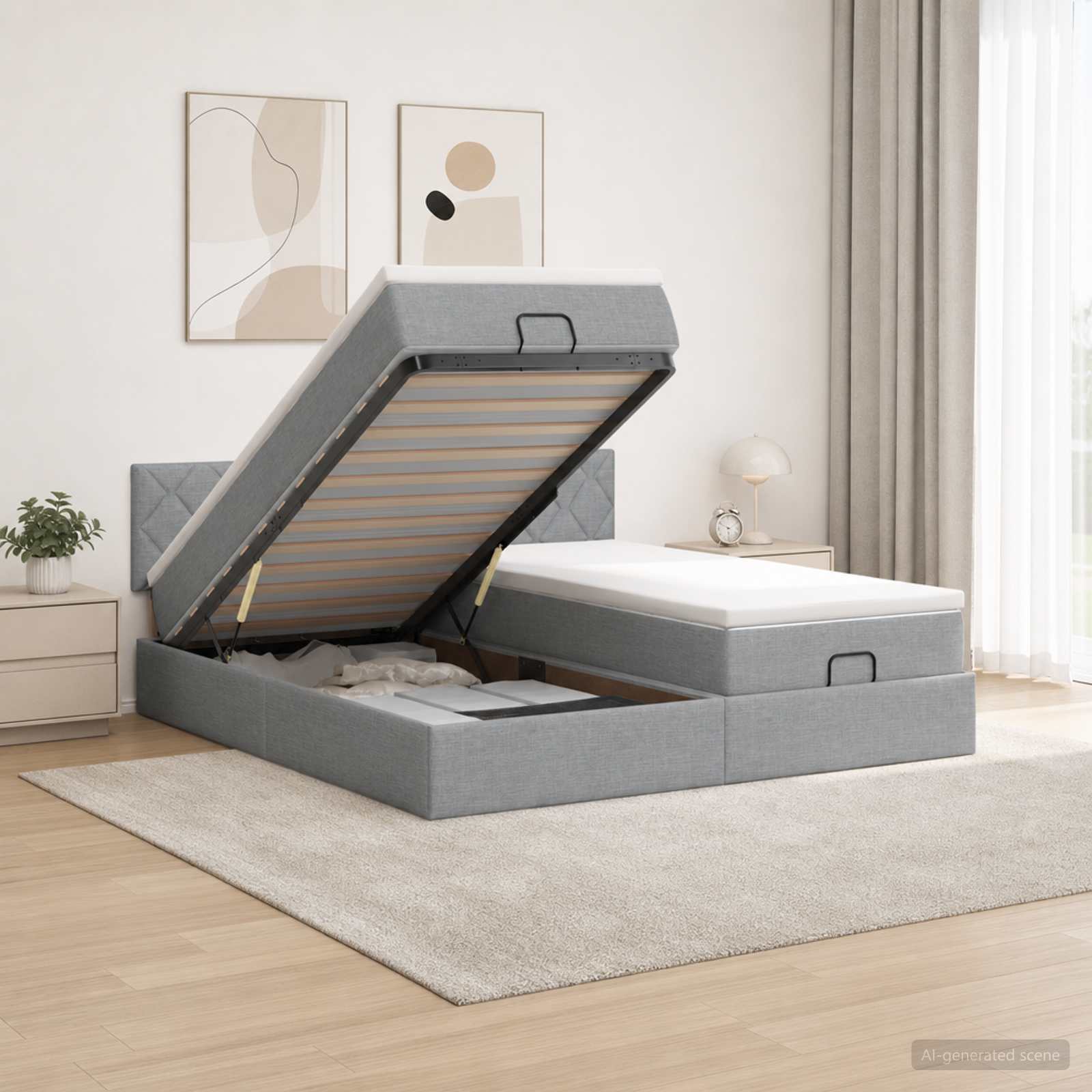 Ottoman bed met matras met hoofdeinde 2 st Lichtgrijs Stof