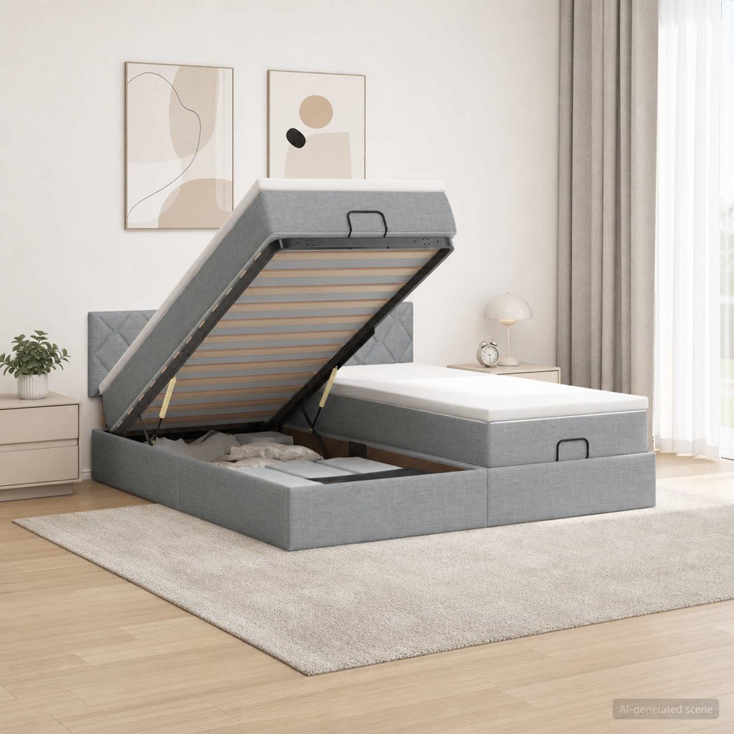 Ottoman Bed met Matrassen en LED Lichtgrijs 180 x 200 cm Stof