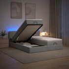 Ottoman bed 180x200 cm lichtgrijs met opbergruimte en LED