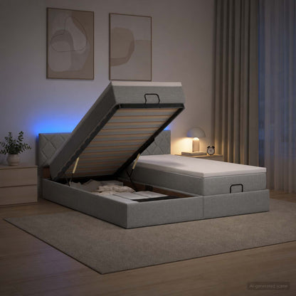 Ottoman Bed met Matrassen en LED Lichtgrijs 180 x 200 cm Stof