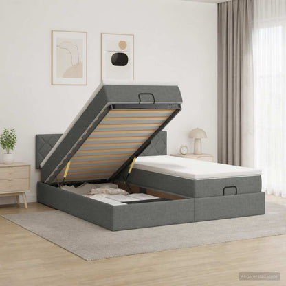 Ottoman bed met matras met hoofdeinde 2 st Donkergrijs Stof