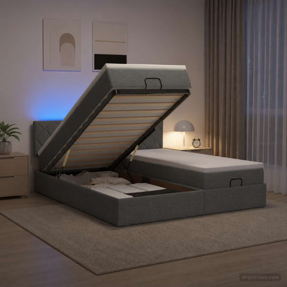 Ottoman Bed met Matrassen en LED Donkergrijs 200 x 200 cm Stof