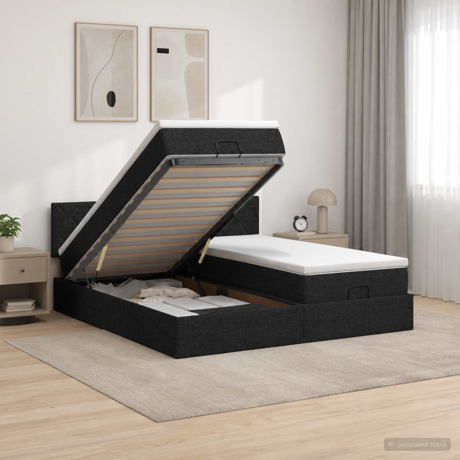 Ottoman bed met matras met hoofdeinde 2 st Zwart Stof