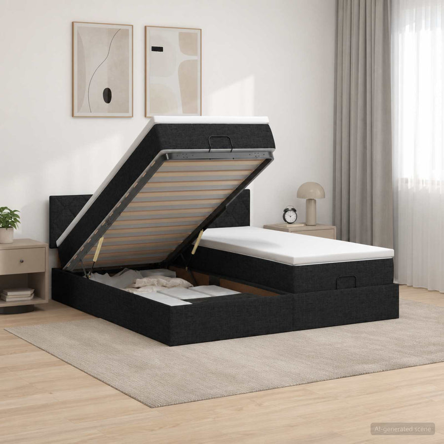 Ottoman bed met matras met hoofdeinde 2 st Zwart Stof