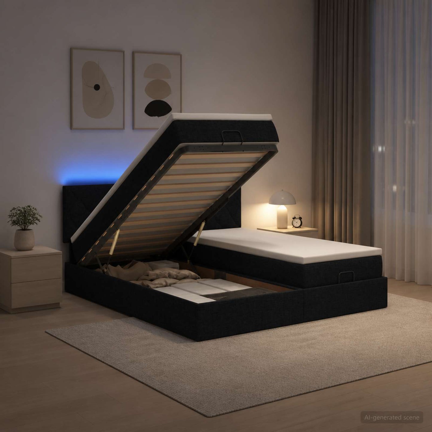 Ottoman Bed met Matrassen en LED Zwart 180 x 200 cm Stof