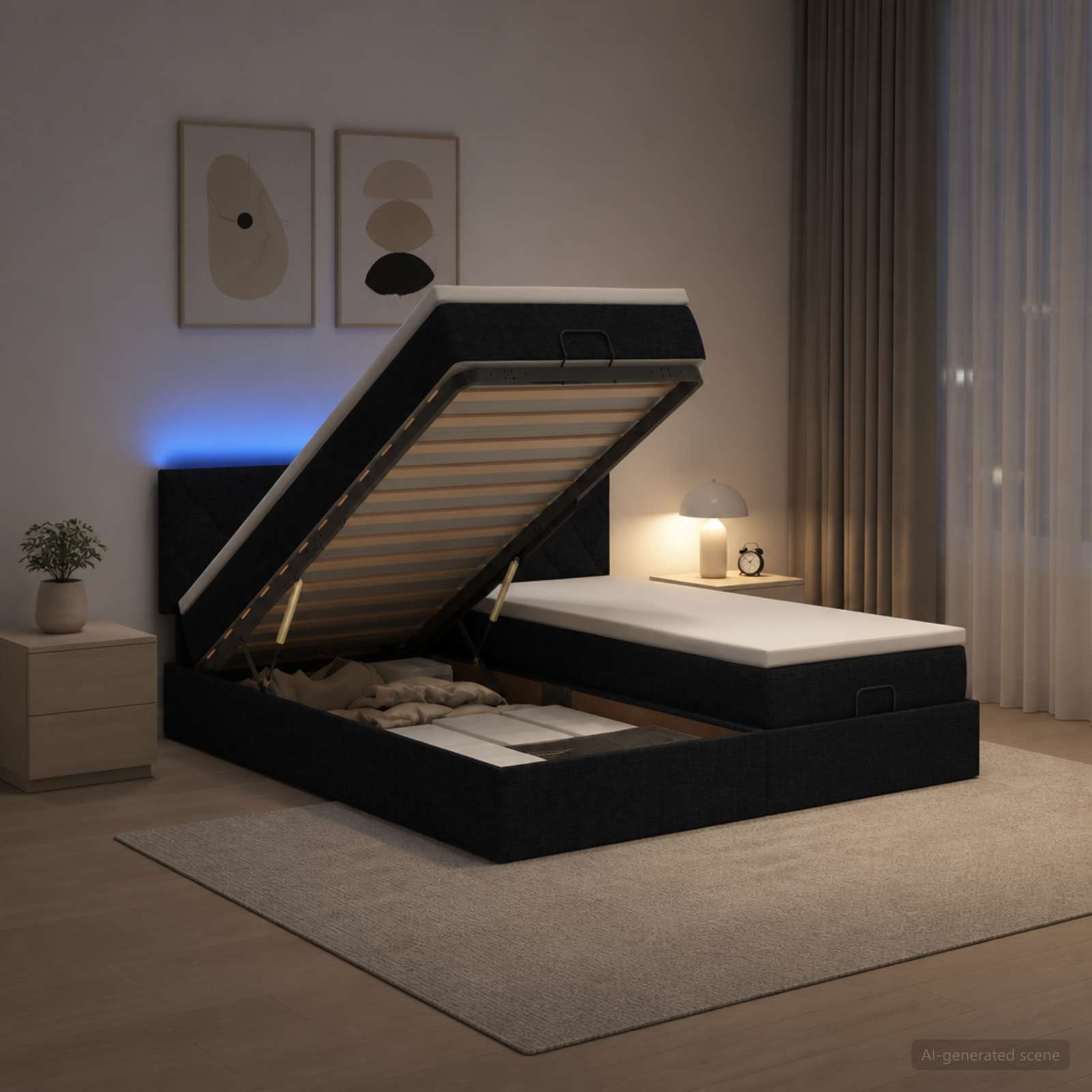 Ottoman Bed met Matrassen en LED Zwart 180 x 200 cm Stof