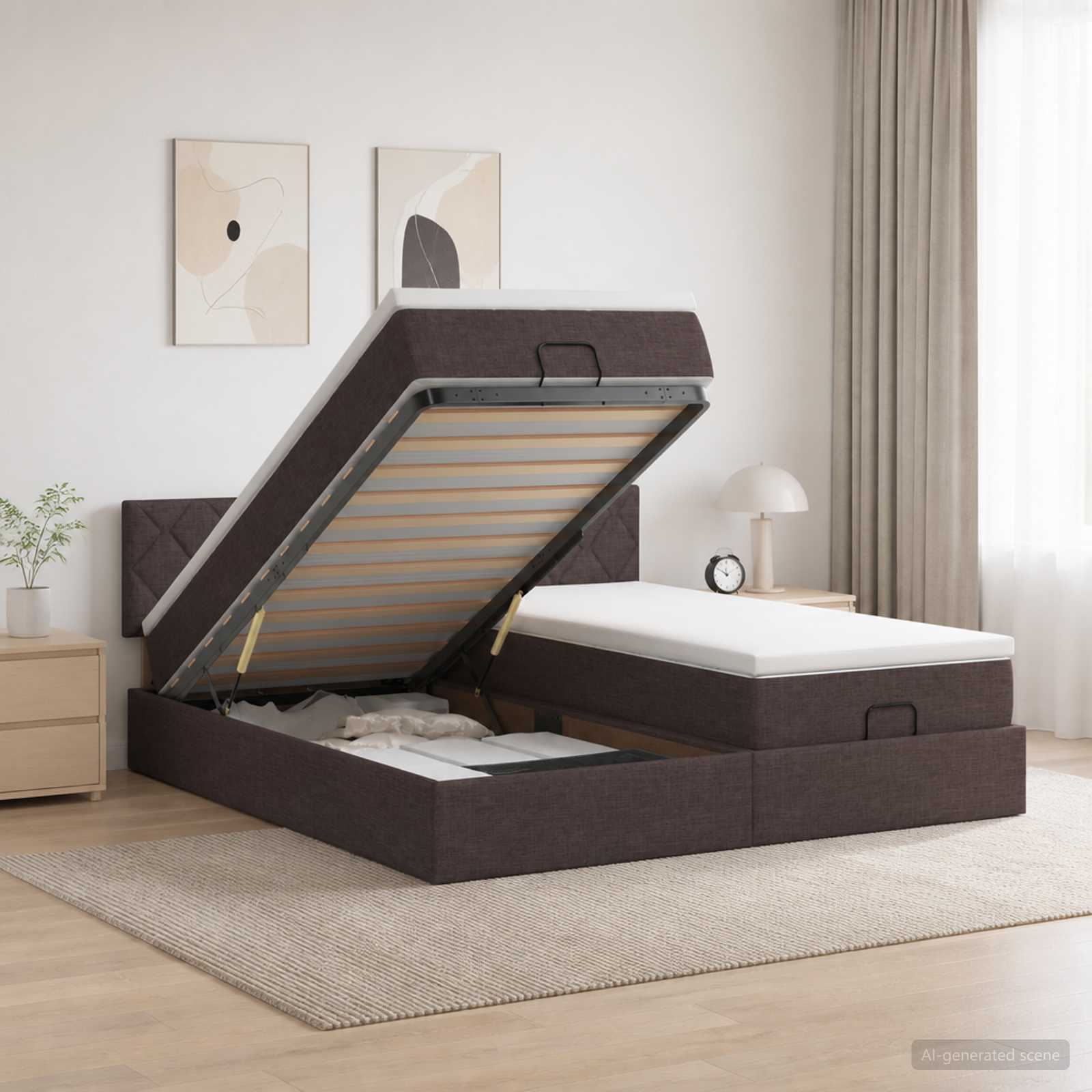 Ottoman bed met matras met hoofdeinde 2 st Donkerbruin Stof