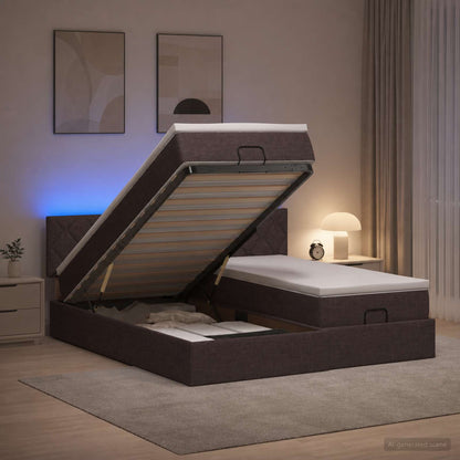 Ottoman Bed met Matrassen en LED Donkerbruin 200 x 200 cm Stof