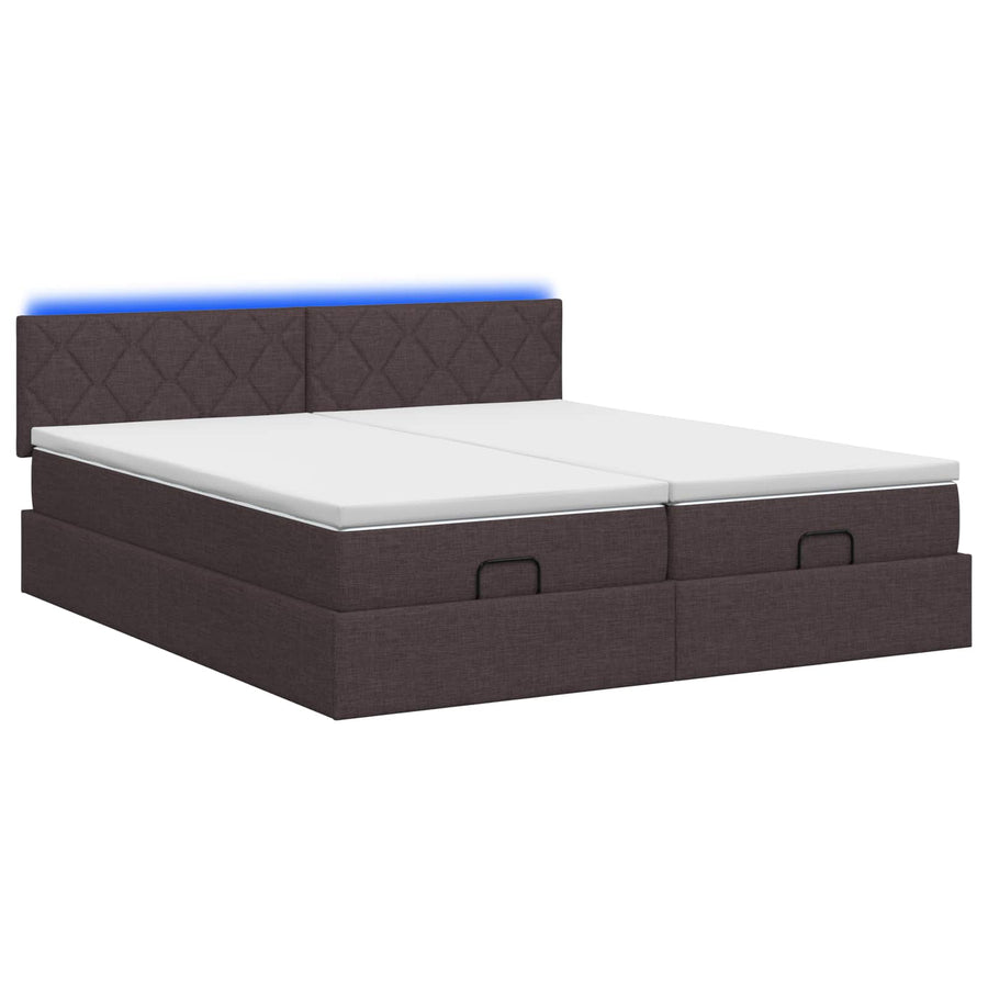 Ottoman Bed met Matrassen en LED Donkerbruin 180 x 200 cm Stof