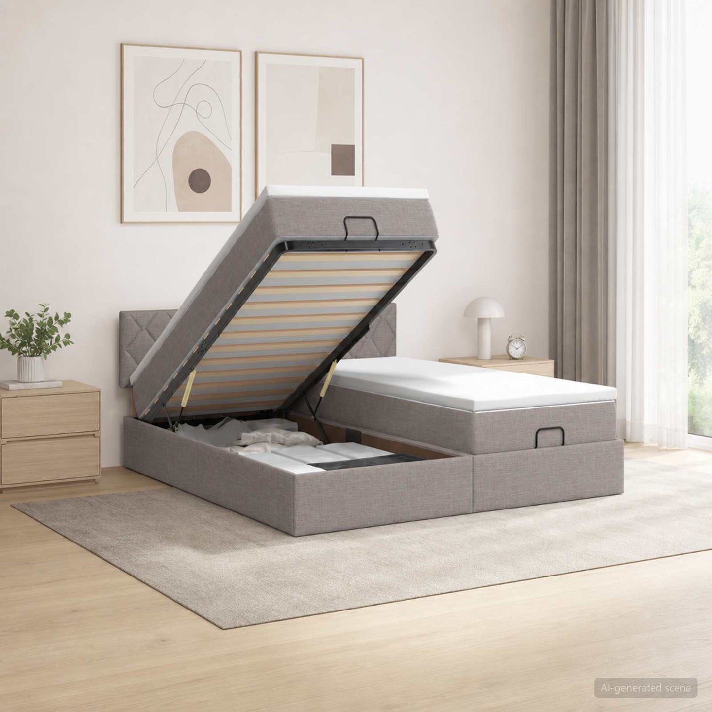 Ottoman bed met matras met hoofdeinde 2 st Taupe Stof