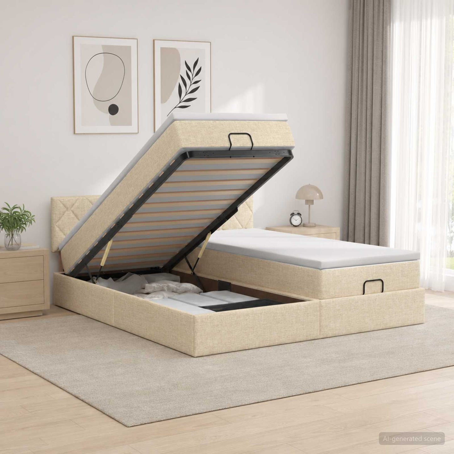 Ottoman Bed met Matrassen en LED Crèmekleurig 180 x 200 cm Stof