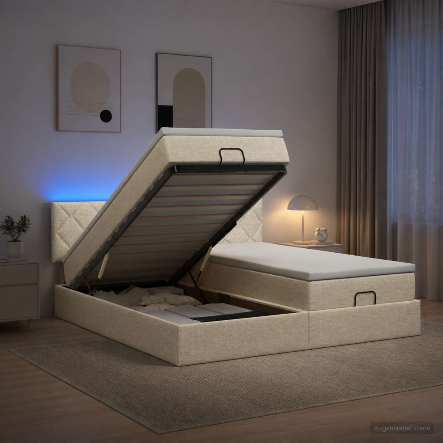 Ottoman Bed met Matrassen en LED Crèmekleurig 180 x 200 cm Stof