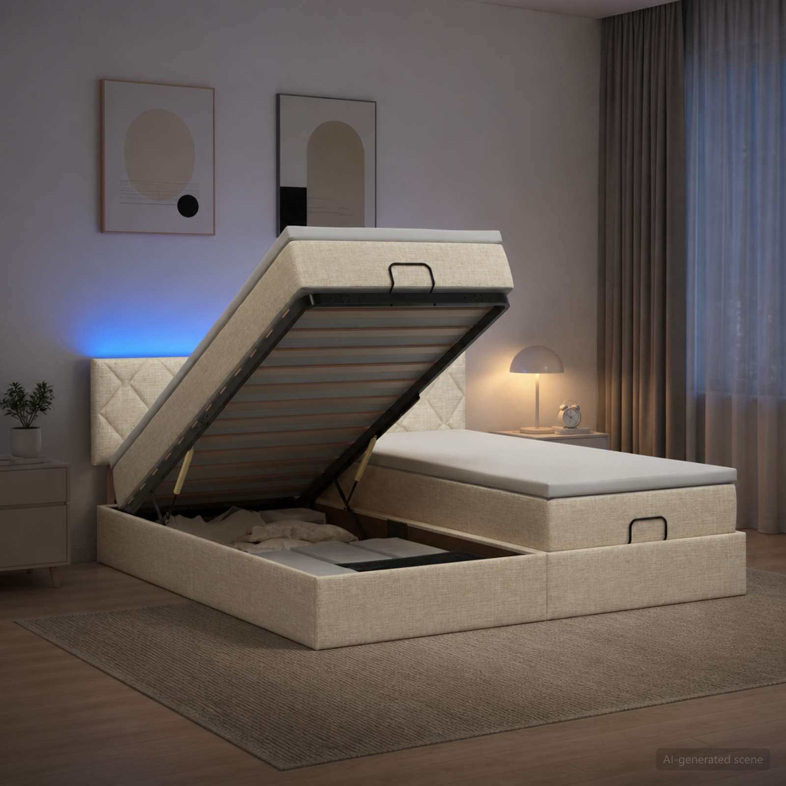 Ottoman Bed met Matrassen en LED Crèmekleurig 180 x 200 cm Stof