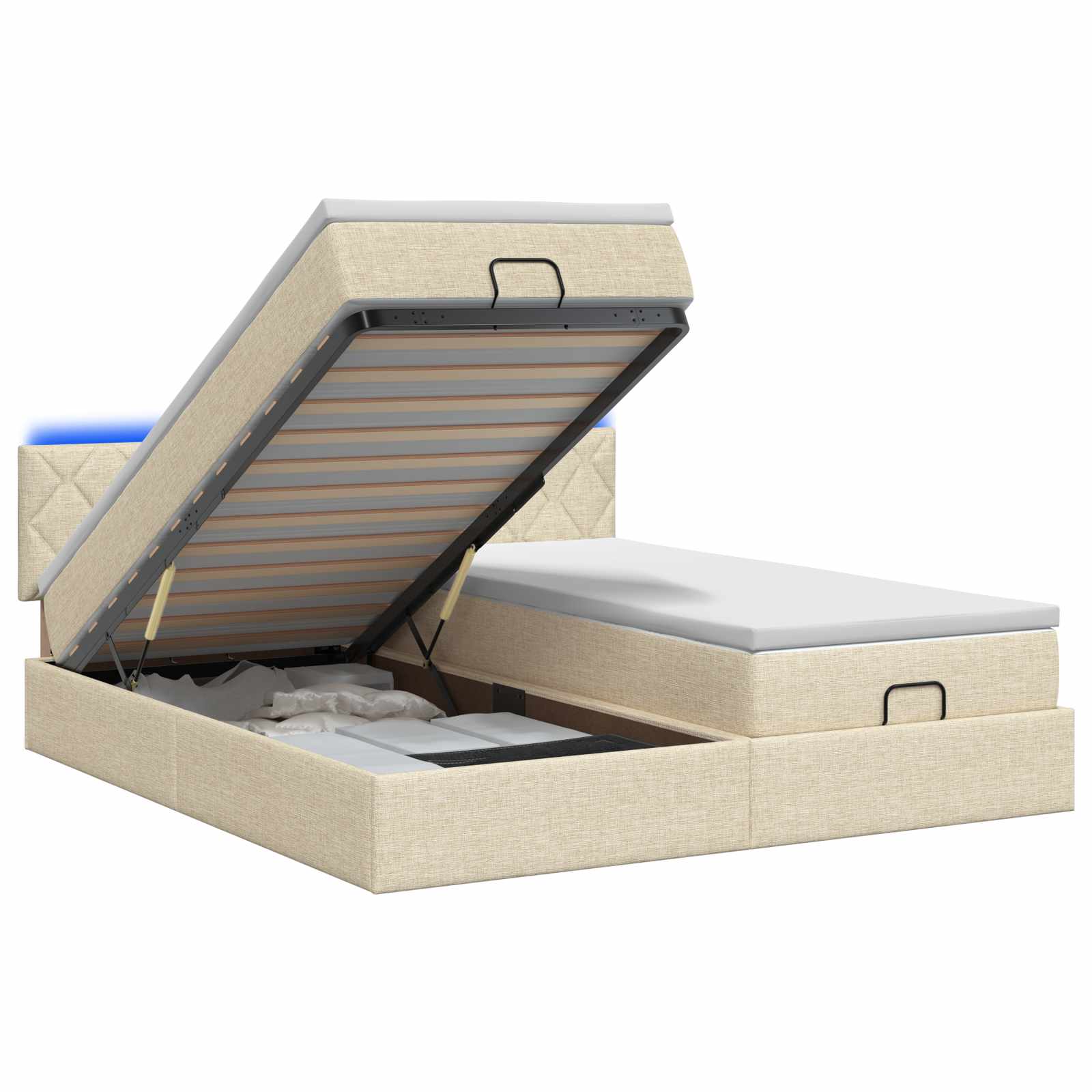 Ottoman Bed met Matrassen en LED Crèmekleurig 180 x 200 cm Stof