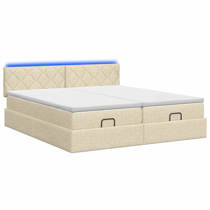 Ottoman Bed met Matrassen en LED Crèmekleurig 180 x 200 cm Stof