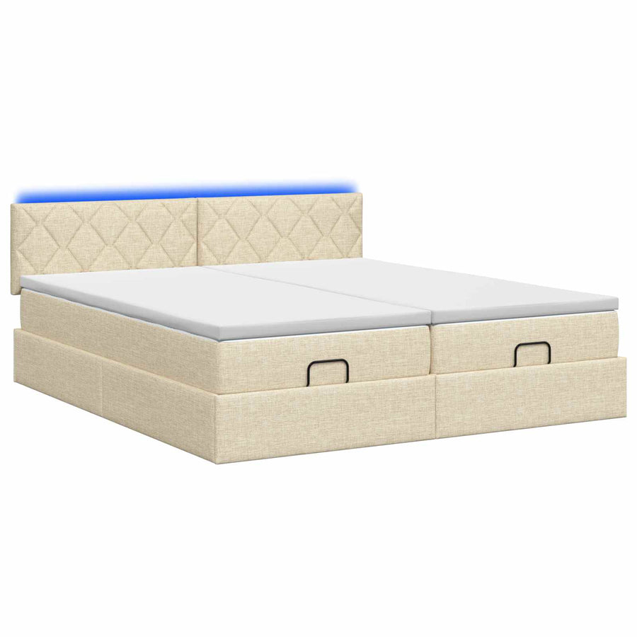 Ottoman Bed met Matrassen en LED Crèmekleurig 180 x 200 cm Stof