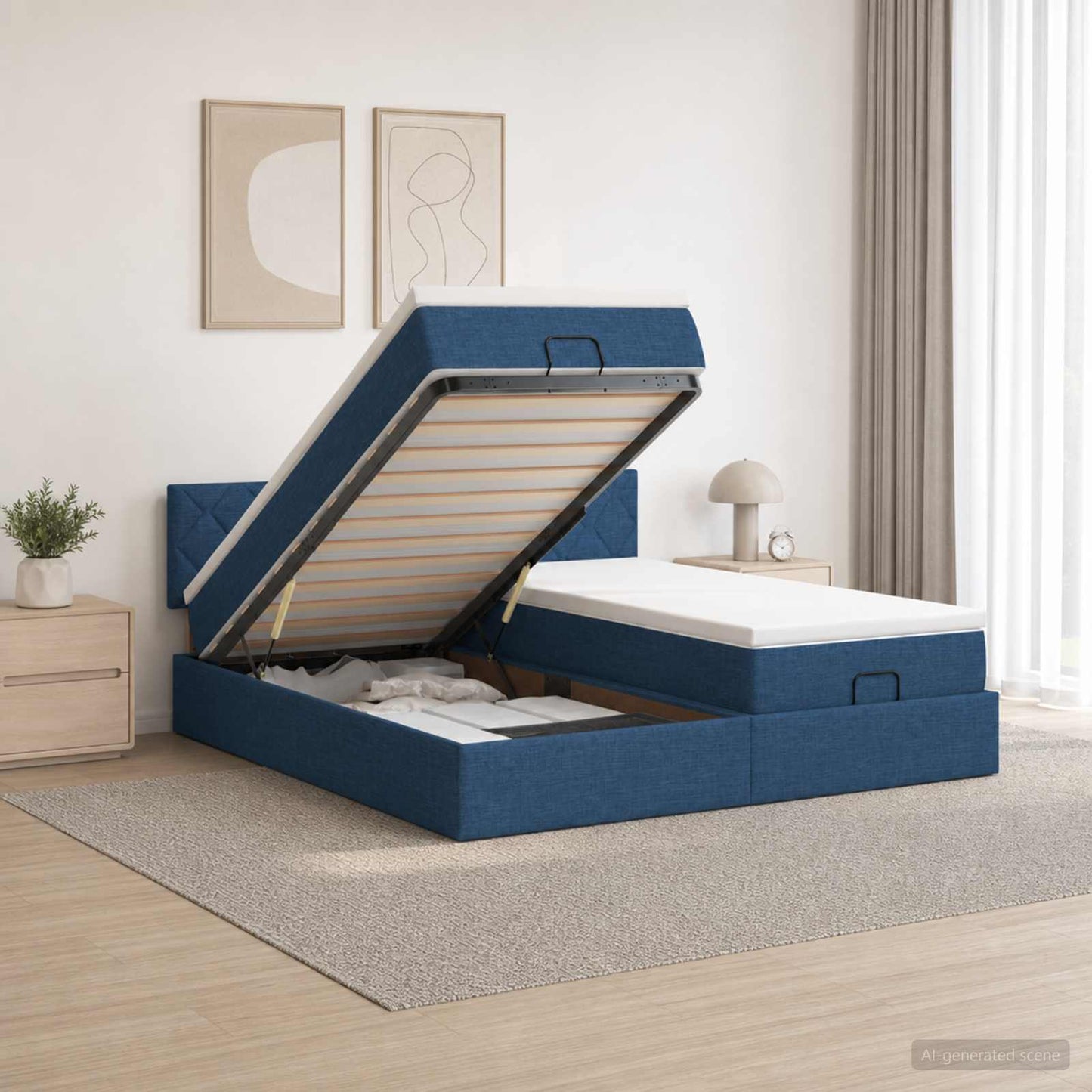 Ottoman Bed met Matrassen en LED Blauw 180 x 200 cm Stof