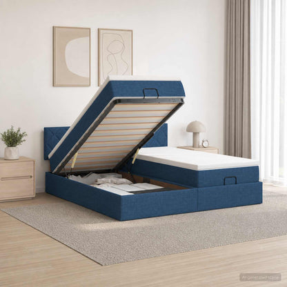 Ottoman Bed met Matrassen en LED Blauw 180 x 200 cm Stof