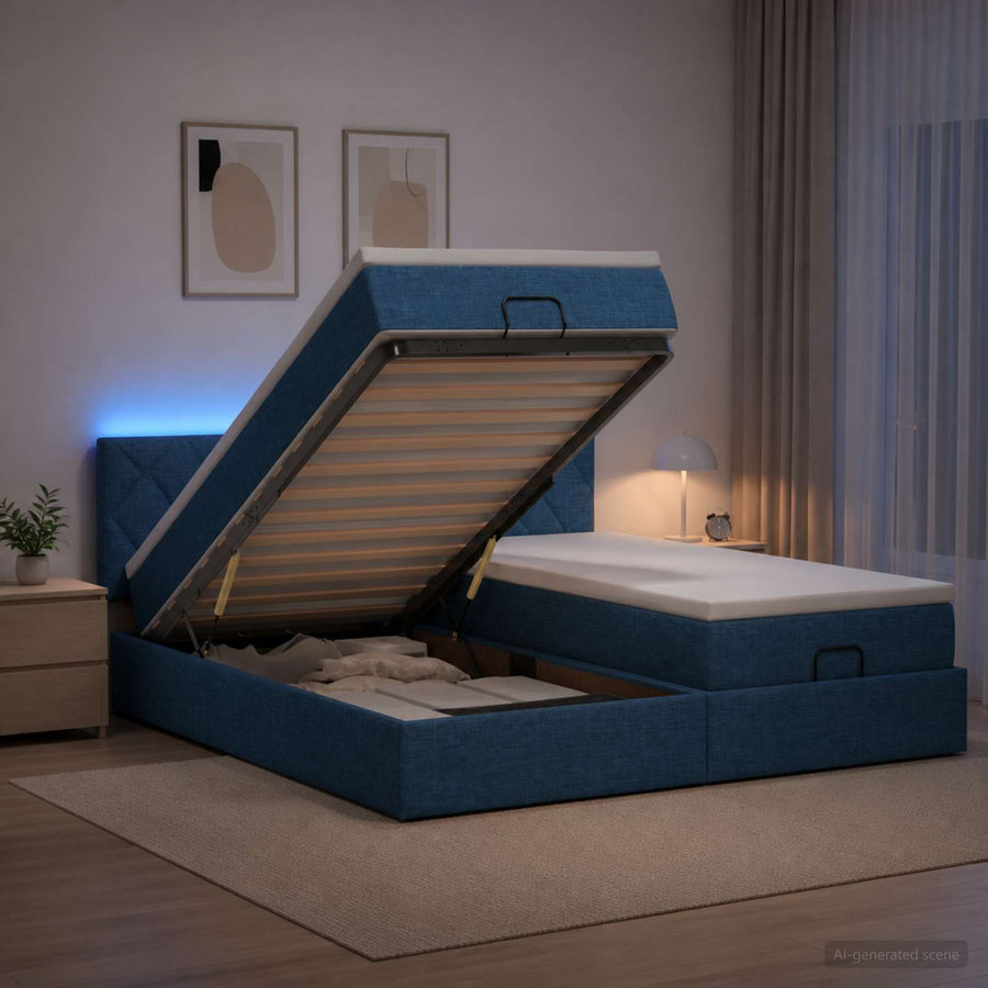 Ottoman Bed met Matrassen en LED Blauw 180 x 200 cm Stof