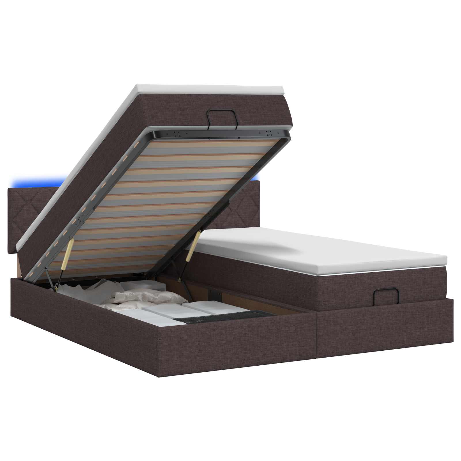 Ottoman Bed met Matrassen en LED Donkerbruin 200 x 200 cm Stof