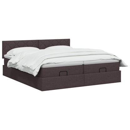 Ottoman Bed met Matrassen en LED Donkerbruin 200 x 200 cm Stof